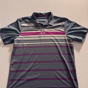 Oakley Men's Polo Shirt - Gray and Purple Stripes